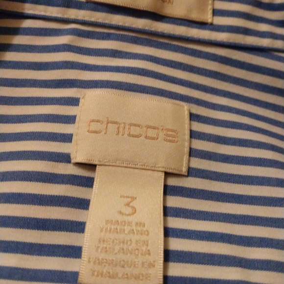 Chino's no iron shirt. Size 3. Blue and white striped. Rhinestone collar. - Picture 3 of 5